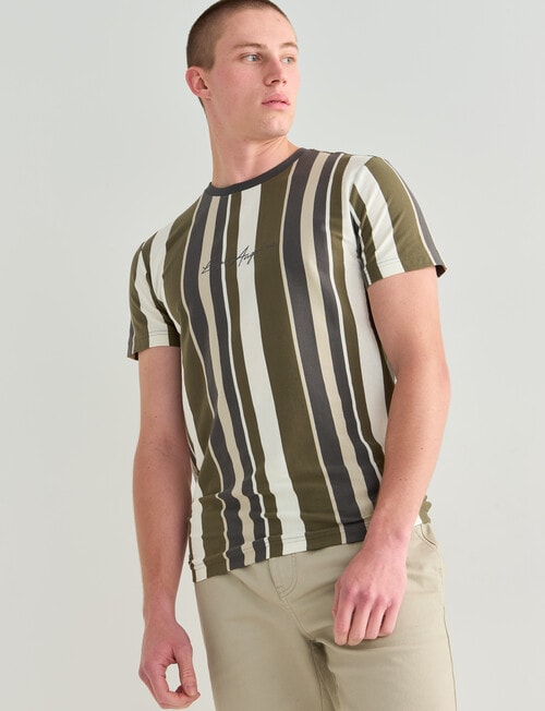 Tarnish LA Vertical Stripe Short Sleeve Tee, Khaki product photo