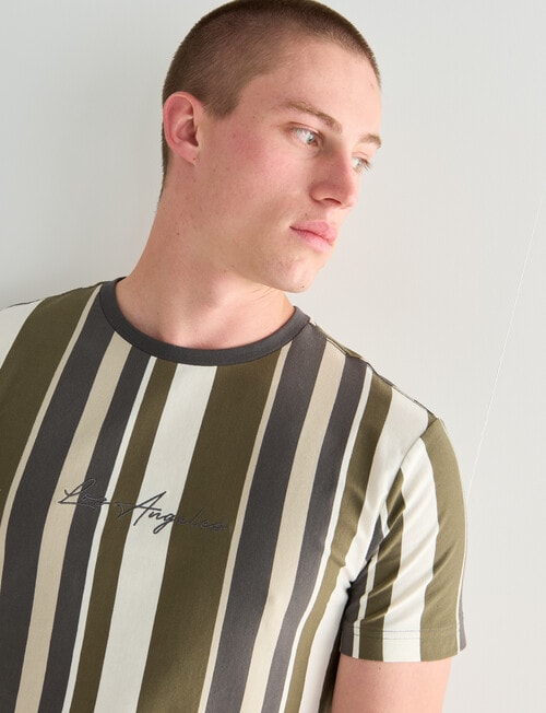 Tarnish LA Vertical Stripe Short Sleeve Tee, Khaki product photo View 04 L