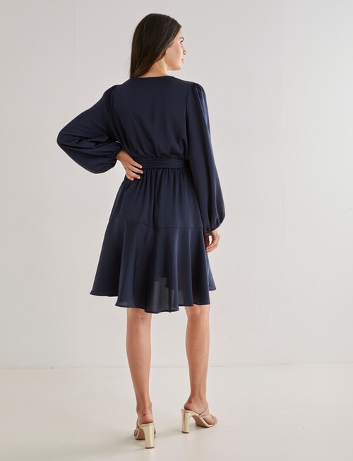 Harlow Long Sleeve Wrap Party Dress, Navy product photo View 02 L