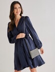 Harlow Long Sleeve Wrap Party Dress, Navy product photo View 03 S
