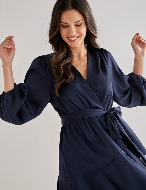 Harlow Long Sleeve Wrap Party Dress, Navy product photo View 04 L