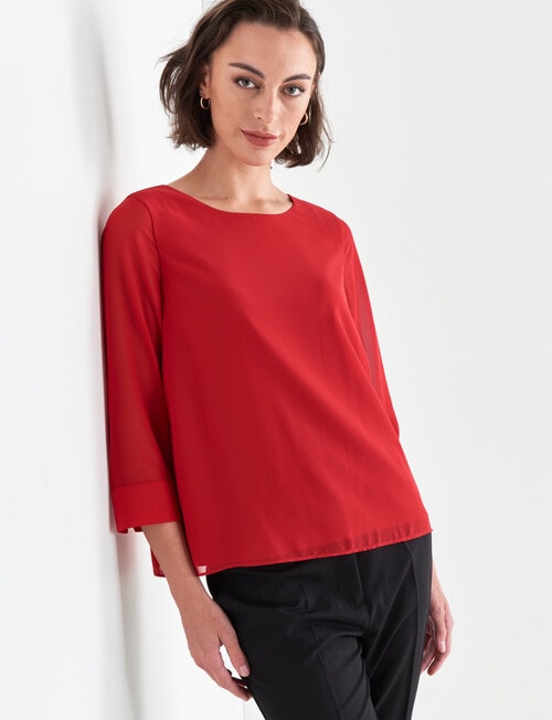 Oliver Black Three-Quarter Sleeve Double Layer Top, Berry product photo View 04 L