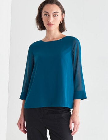 Oliver Black Three-Quarter Sleeve Double Layer Top, Deep Green product photo