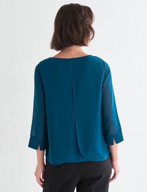 Oliver Black Three-Quarter Sleeve Double Layer Top, Deep Green product photo View 02 L
