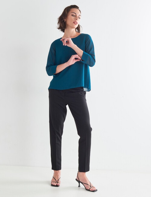 Oliver Black Three-Quarter Sleeve Double Layer Top, Deep Green product photo View 03 L