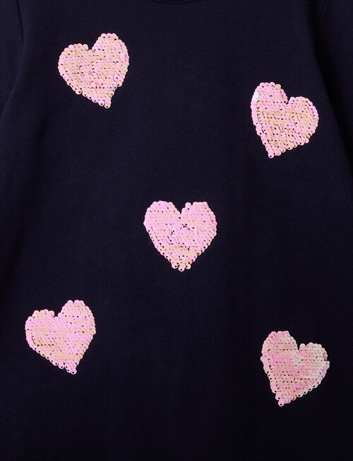 Mac & Ellie Heart Long Sleeve Flip Sequin Tee, Navy product photo View 02 L