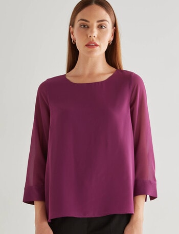 Oliver Black 3/4 Sleeve Double Layer Top, Amethyst product photo