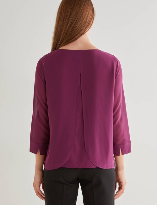 Oliver Black 3/4 Sleeve Double Layer Top, Amethyst product photo View 02 L