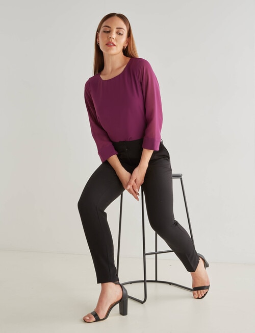 Oliver Black 3/4 Sleeve Double Layer Top, Amethyst product photo View 03 L
