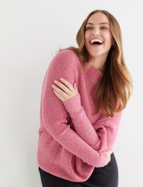 North South Merino Textured Roll Neck Jumper, Pink Fleck product photo View 04 L
