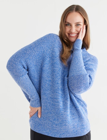 North South Merino Textured Roll Neck Jumper, Blue Fleck product photo