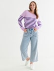 North South Merino Stripe Crew Neck Jumper, Lilac & Violet product photo View 03 S