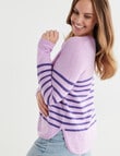 North South Merino Stripe Crew Neck Jumper, Lilac & Violet product photo View 04 S
