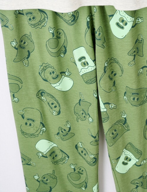 Sleep Squad Tacos Everyday Knit Long Pyjama, 8-16, Green product photo View 04 L