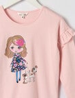 Mac & Ellie Girl Walking Dog Long Sleeve Frill Tee, Chalk Pink product photo View 02 S