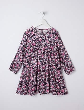 Mac & Ellie Woodland Floral Long Sleeve Tiered Dress, Navy product photo