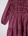 Mac & Ellie Gingham Long Sleeve Shirred Dress, Cerise & Plum product photo View 02 S