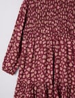Mac & Ellie Animal Long Sleeve Shirred Dress, Plum product photo View 02 S