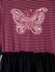 Mac & Ellie Butterfly Long Sleeve Tulle Pompom Dress, Cerise & Navy product photo View 02 S