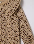 Mac & Ellie Animal Long Sleeve Fleece Frill Dress, Tan product photo View 02 S