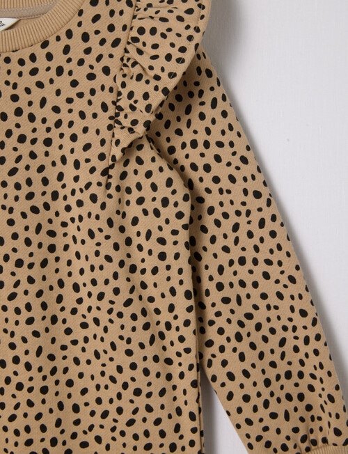 Mac & Ellie Animal Long Sleeve Fleece Frill Dress, Tan product photo View 02 L