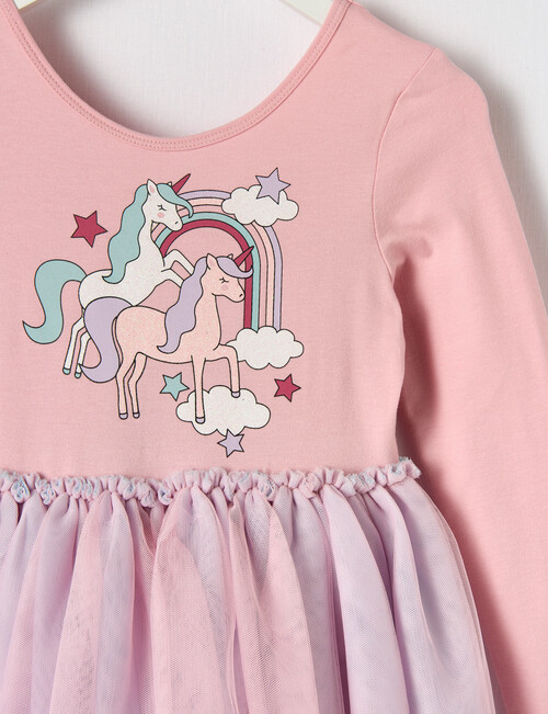 Mac & Ellie Unicorn Long Sleeve Knit Tulle Dress, Dusty Pink product photo View 02 L