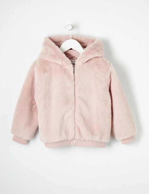 Mac & Ellie Faux Fur Hooded Jacket, Dusty Pink product photo