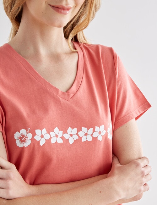 Zest Sleep Flower Chain T-Shirt Nightie, Coral, 8-18 product photo View 04 L