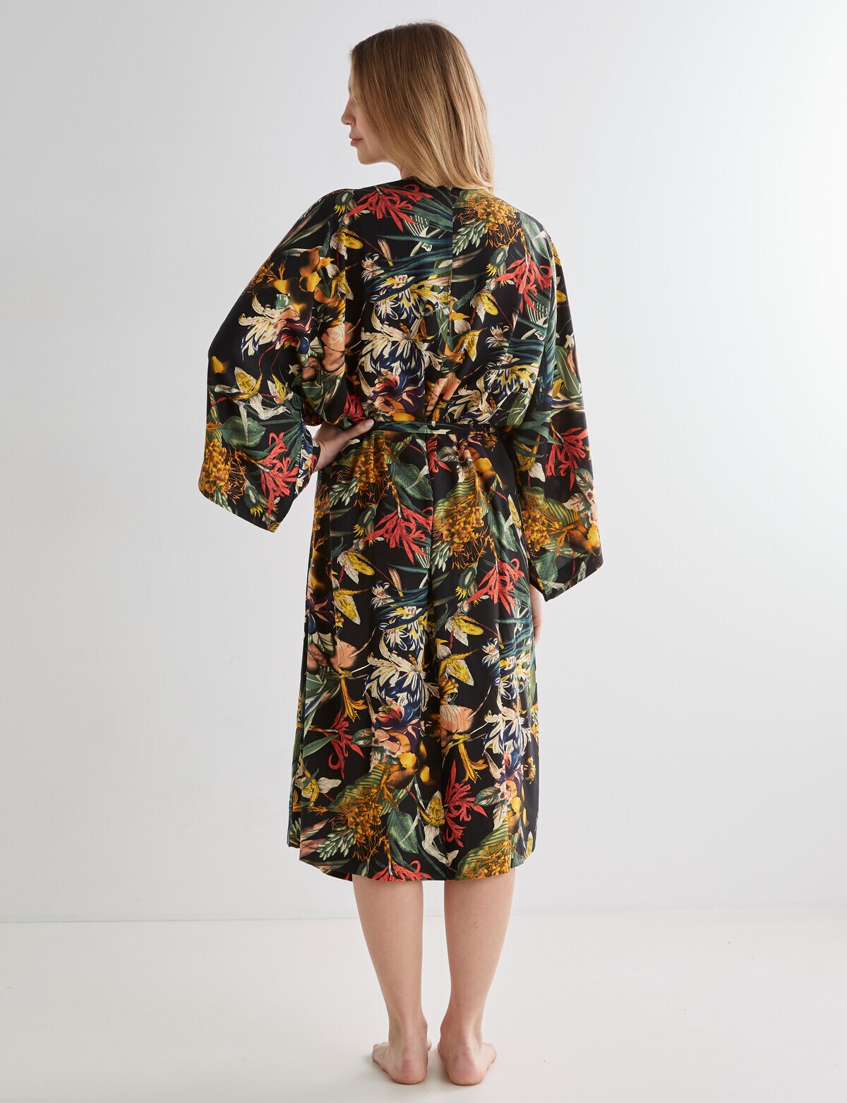 Zest Sleep Floral Wide Sleeve Robe, Black, 818 Robes