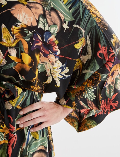 Zest Sleep Floral Wide Sleeve Robe, Black, 8-18 product photo View 04 L
