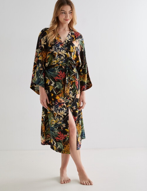 Zest Sleep Floral Wide Sleeve Robe, Black, 8-18 product photo View 05 L