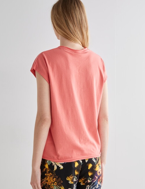 Zest Sleep Hibiscus Raw Edge Short Sleeve Tee, Coral, 8-18 product photo View 02 L
