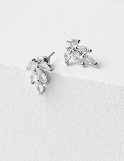 Harlow Cluster Leaf Earrings, Silver product photo View 02 L