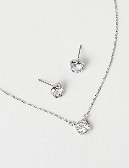 Harlow Crystal Necklace & Stud Earring Set, Imitation Silver product photo View 02 L