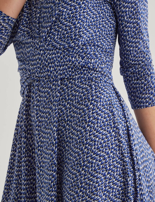Oliver Black V Neck Fit and Flare Knit Dress, Blue Pebble product photo View 04 L