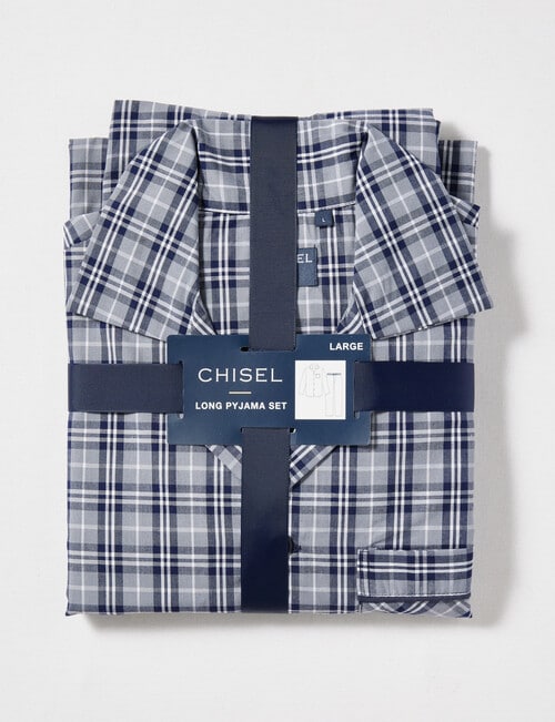 Chisel Check Woven Long PJ Set, Navy & Grey product photo View 04 L