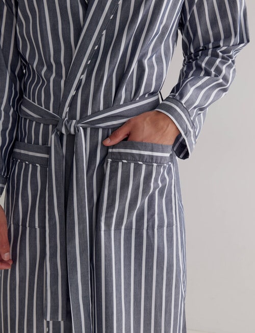 Mazzoni Woven Cotton Striped Robe, Grey & White product photo View 04 L