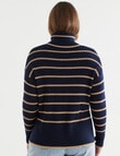 North South Merino Stripe Textured Roll Neck Jumper, Navy & Caramel product photo View 02 S