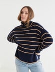 North South Merino Stripe Textured Roll Neck Jumper, Navy & Caramel product photo View 04 S