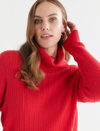 North South Merino Textured Roll Neck Jumper, Red product photo