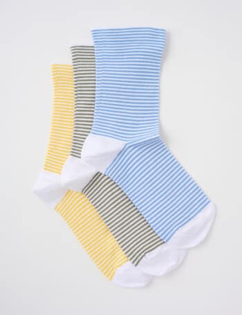 Columbine Stripe Cotton Crew Sock, 3-Pack, Hail, Olive & Lemon product photo