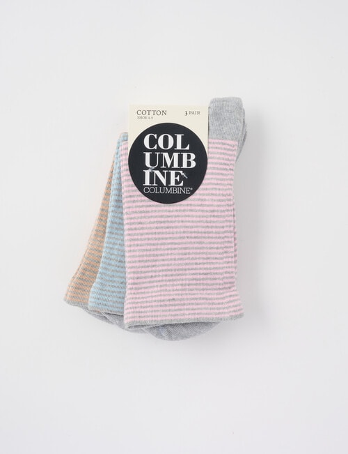 Columbine Stripe Cotton Crew Sock, 3-Pack, Pink, Sky & Orange product photo View 02 L
