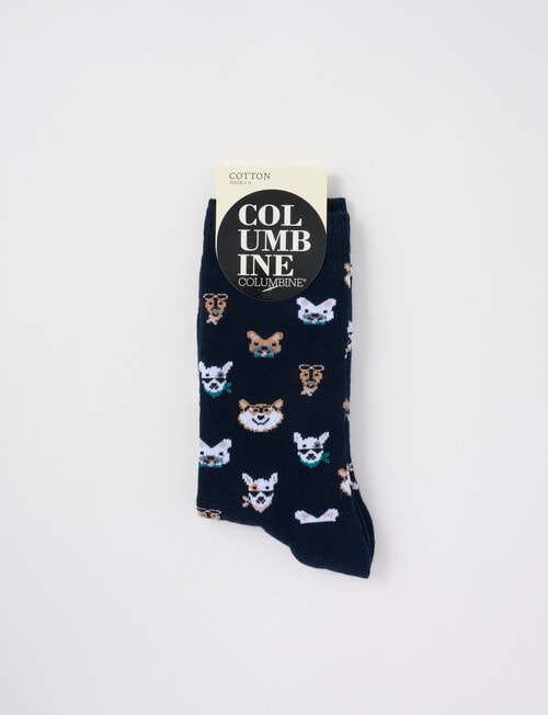 Columbine Dog Faces Cotton Crew Sock, Navy product photo View 02 L