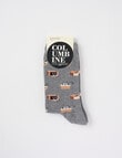 Columbine Cats Cotton Crew Sock, Grey Marle product photo View 02 S