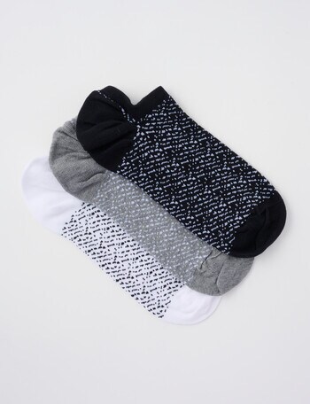 Columbine Geometric Cotton Anklet Sock, 3-Pack, White, Grey & Black product photo