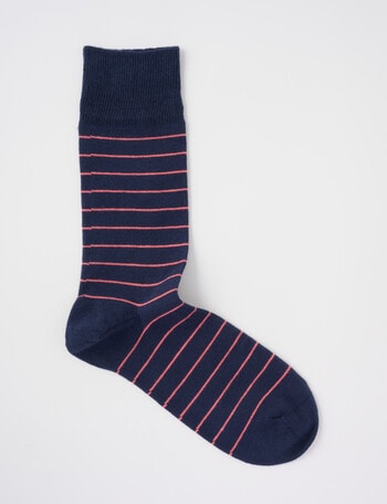 Columbine Stripe Comfy Cotton Crew Sock, Navy product photo