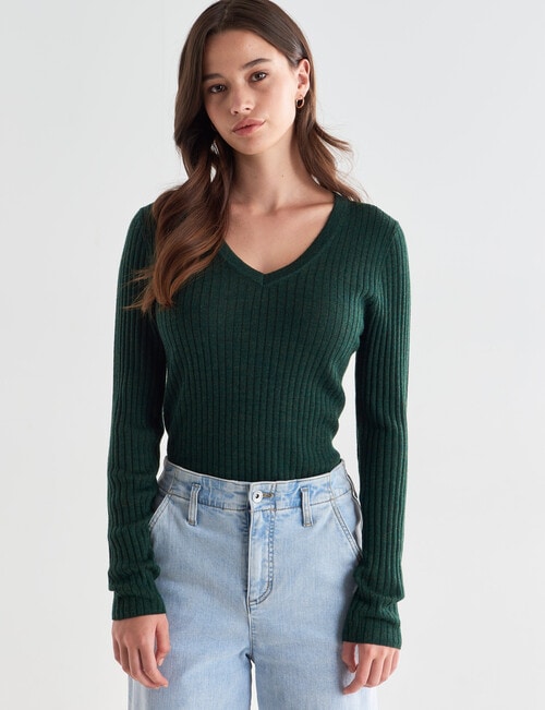 North South Merino Rib V-Neck Sweater, Forest product photo View 04 L