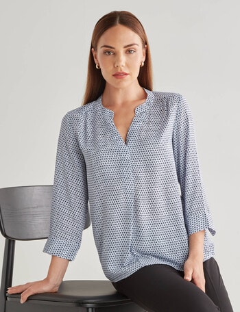 Oliver Black Geometric Design Mandarin Shirt, Blue product photo
