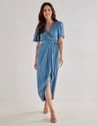 Harlow Short Sleeve Midi Mock Wrap Dress, Dusky Blue product photo