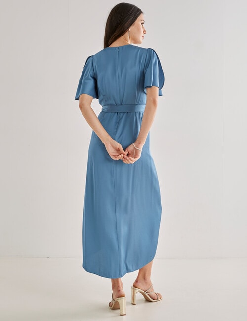Harlow Short Sleeve Midi Mock Wrap Dress, Dusky Blue product photo View 02 L